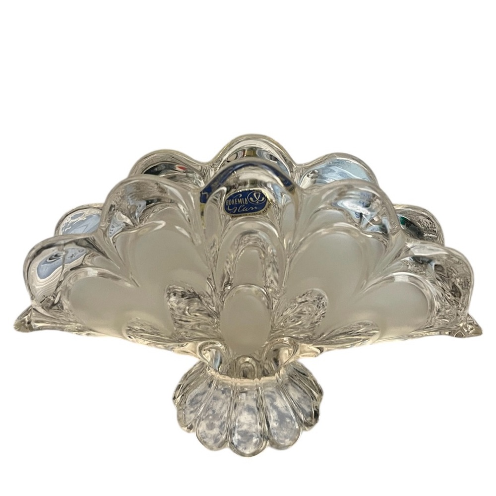 Vintage Bohemia Crystal glass “Toscana Drape” frosted footed heavy napkin holder